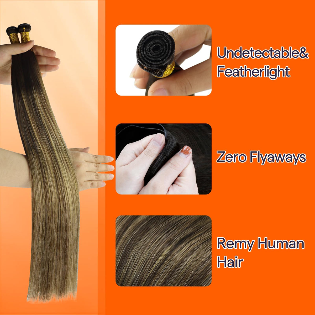 Full Shine Genius Weft Hair Extensions 16 Inch close-up of weft
