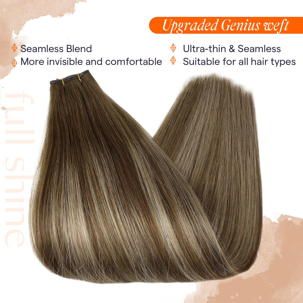 Full Shine Genius Weft Hair Extensions 20 Inch styled on a model