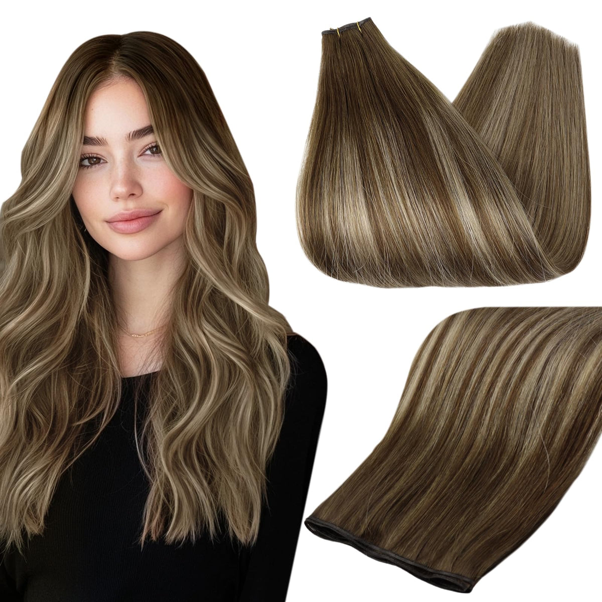 Full Shine Genius Weft Hair Extensions 24 Inch Remy Human Hair front view