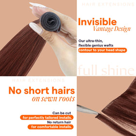 Full Shine Genius Weft Hair Extensions displayed in various colours