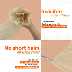 Full Shine Genius Weft Hair Extensions displayed with colour options
