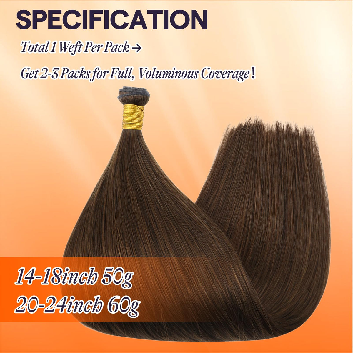 Full Shine Genius Weft Hair Extensions Warm Chestnut Brown close-up