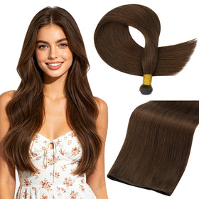 Full Shine Genius Weft Hair Extensions Warm Chestnut Brown front view