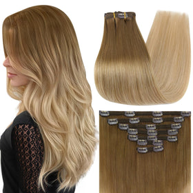 Full Shine Golden Blonde Hair Extensions 18 inch front view