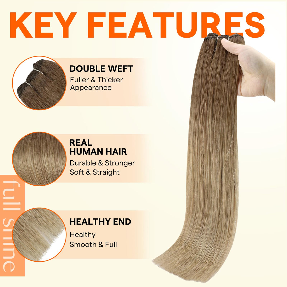 Full Shine Hair Extensions back view showing double weft