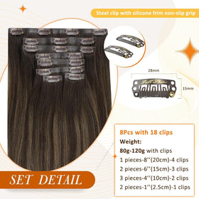 Full Shine Hair Extensions packaging with 8 pieces displayed