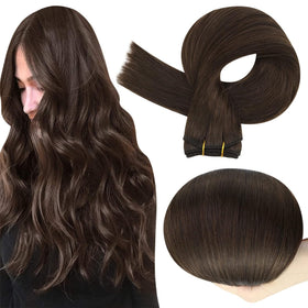 Full Shine Hair Extensions Weft Dark Brown 20 Inch front view
