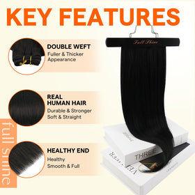 Full Shine Hair Extensions Weft Off Black 24 Inch close-up of texture