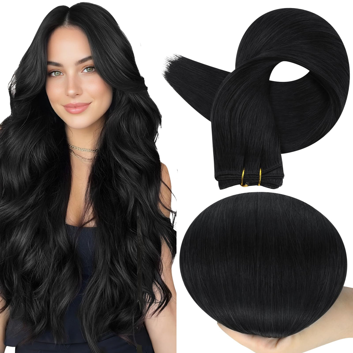 Full Shine Hair Extensions Weft Off Black 24 Inch front view