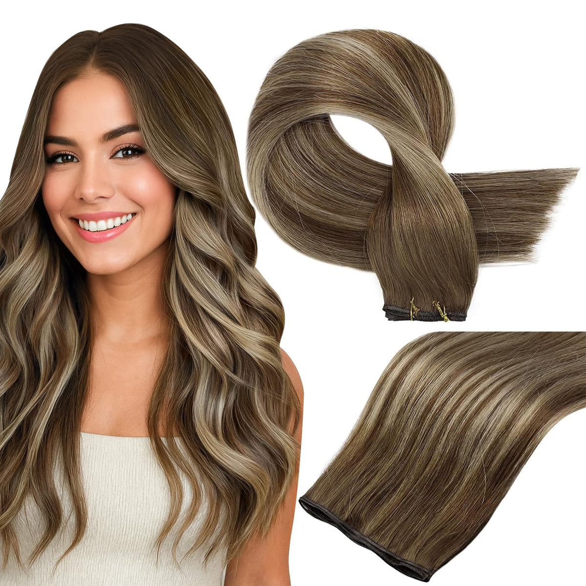 Full Shine Hand Tied Human Hair Extensions 22 Inch front view