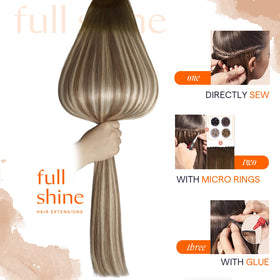 Full Shine Hand Tied Weft Hair Extensions 24 Inch showing colour variety