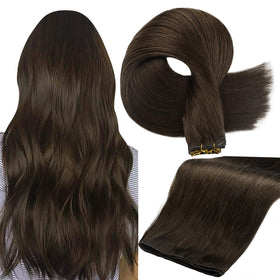 Full Shine Hand Tied Weft Hair Extensions dark brown front view
