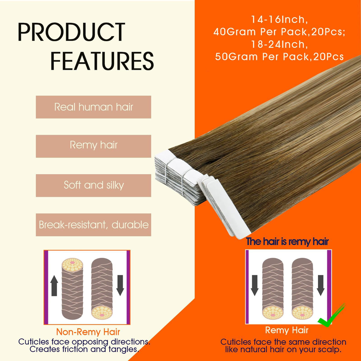 Full Shine Honey Brown Tape in Hair Extensions displayed on a model