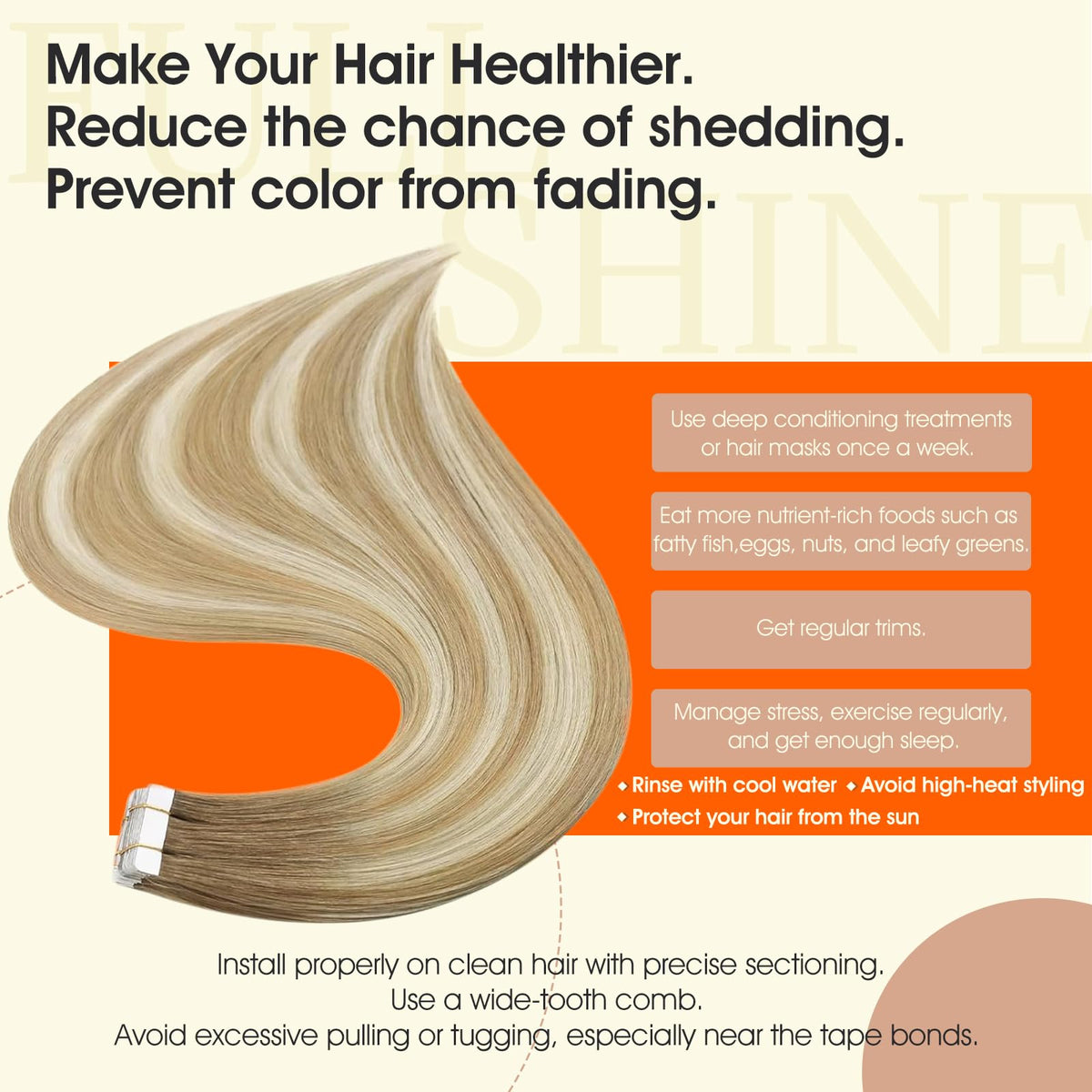 Full Shine Human Hair Extensions displayed in natural light