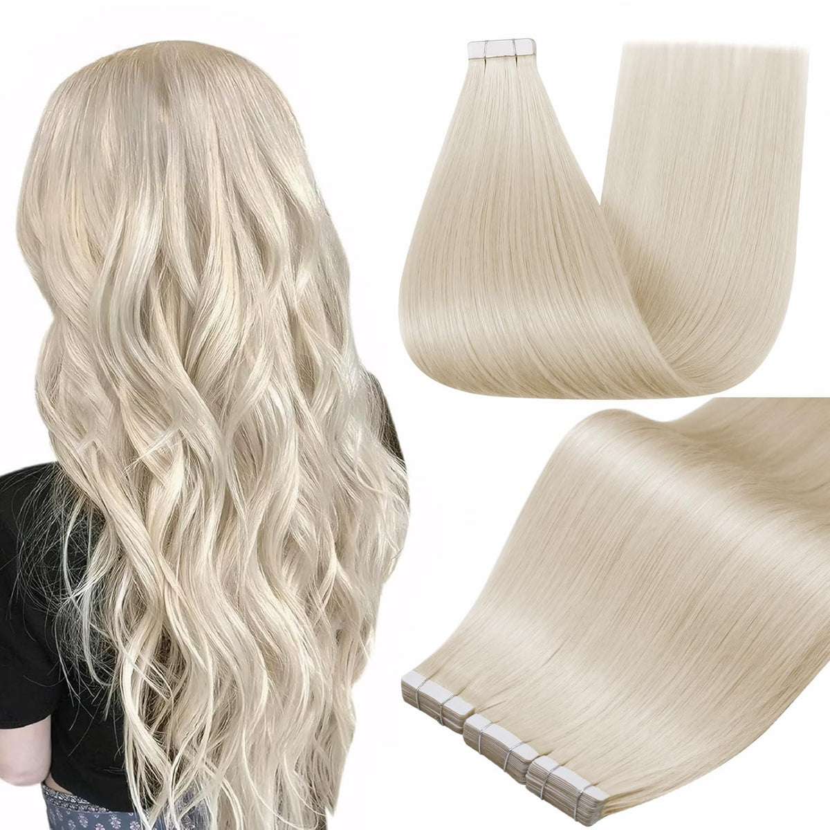 Full Shine Human Hair Tape In Extensions 24 Inch Beige Blonde front view