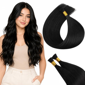 Full Shine I Tip Human Hair Extensions 18 Inch Jet Black front view