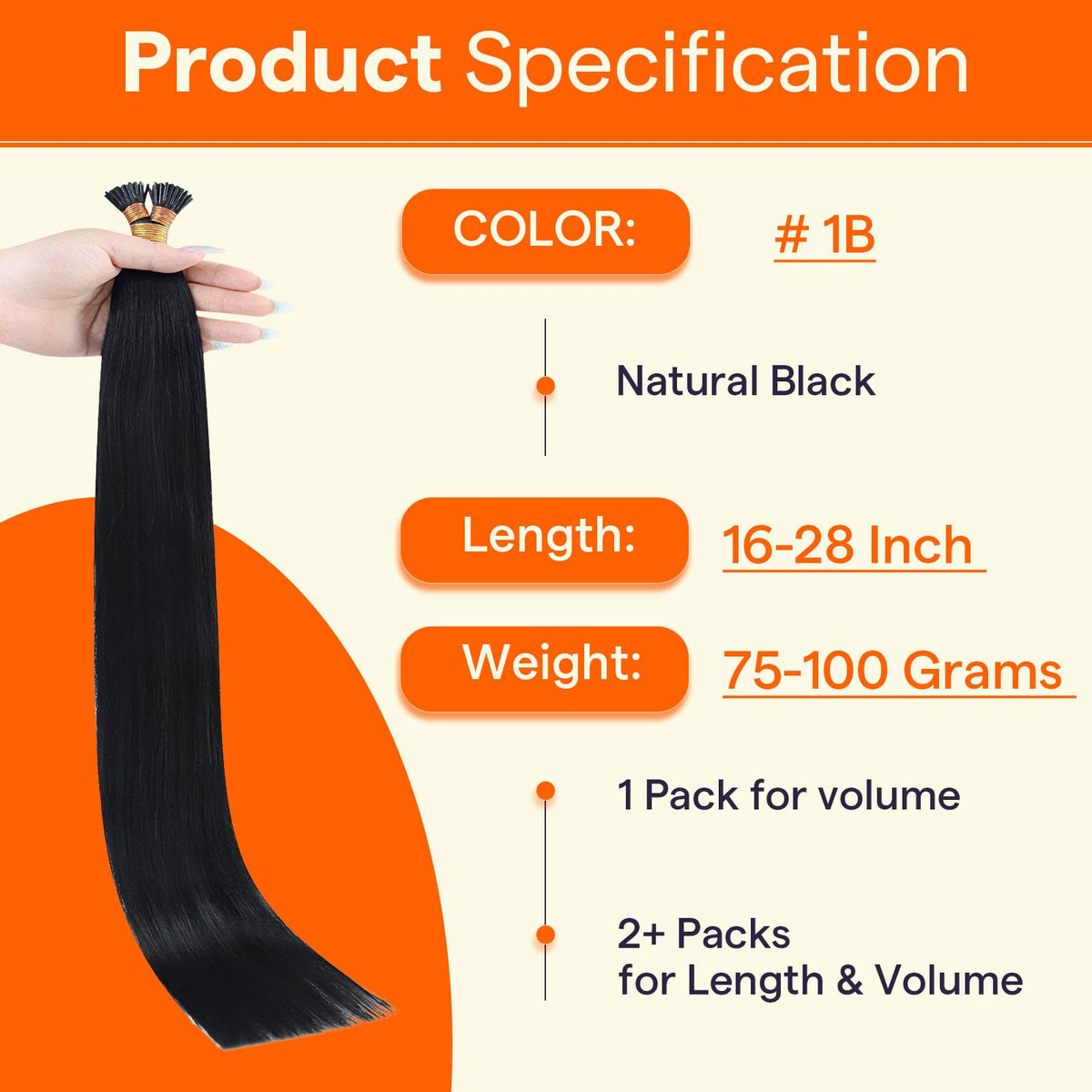 Full Shine I Tip Human Hair Extensions 24 Inch Natural Black styled