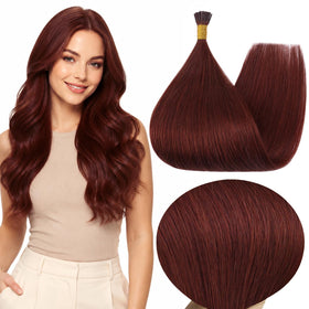 Full Shine I Tip Human Hair Extensions Auburn Brown 22 Inch front view