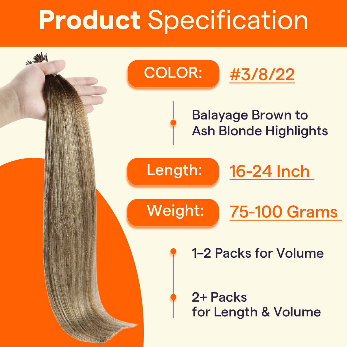 Full Shine I Tip Human Hair Extensions displayed in various shades