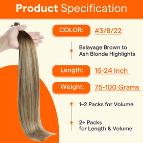 Full Shine I Tip Human Hair Extensions displayed in various shades