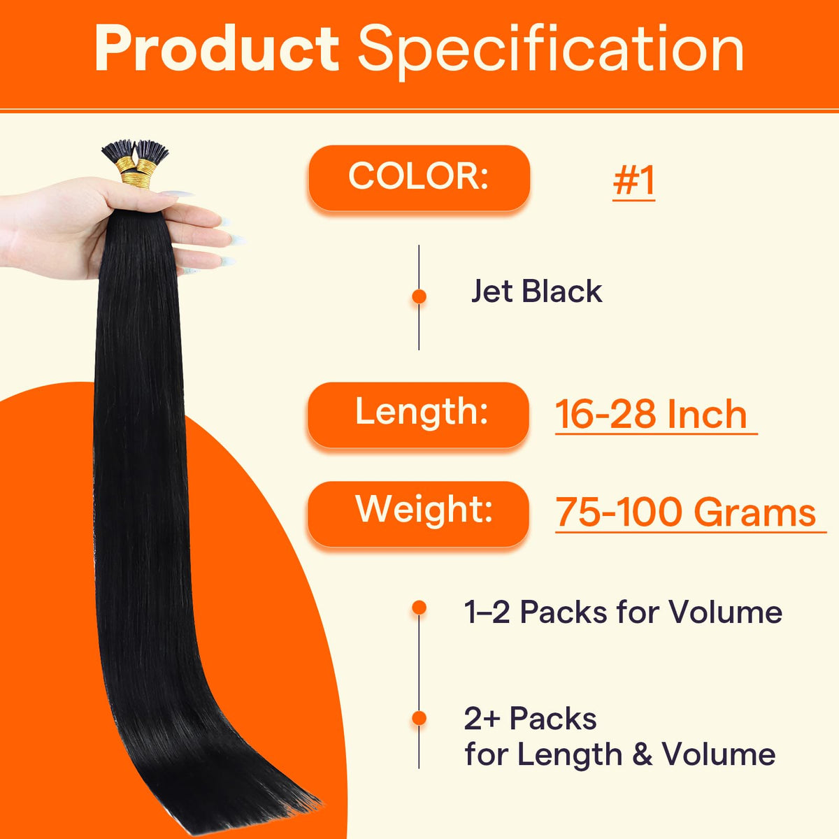 Full Shine I Tip Human Hair Extensions displayed on a mannequin