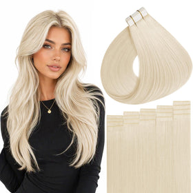 Full Shine Injected Invisible Tape in Hair Extension Ice Blonde front view