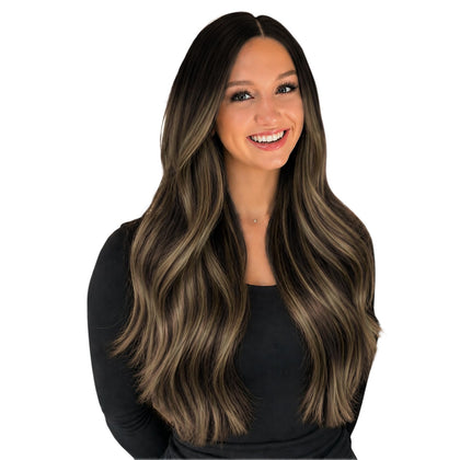 Full Shine Invisi Edge Tape in Hair Extensions 16 Inch Brown Balayage front view