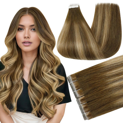 Full Shine Invisi Edge Tape in Hair Extensions Honey Brown 24 Inch front view