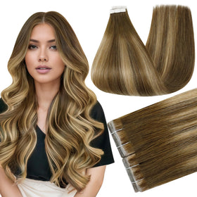 Full Shine Invisi Edge Tape in Hair Extensions Honey Brown front view