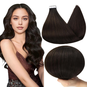 Full Shine Invisible Tape in Human Hair Extensions Dark Brown front view