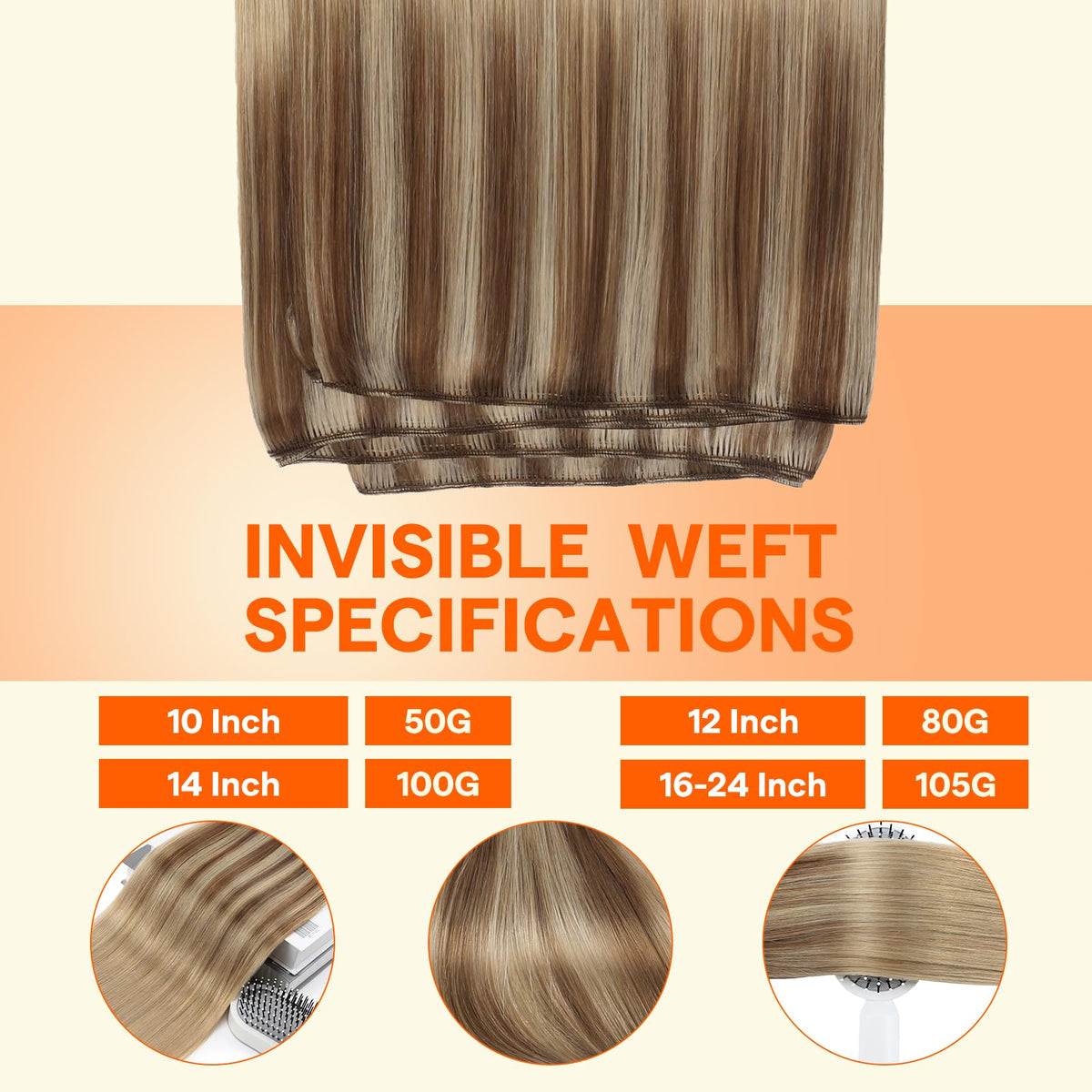 Full Shine Invisible Weft Hair Extensions close-up of texture