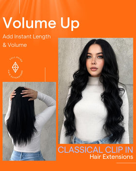 Full Shine Jet Black Hair Extensions displayed on a table