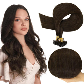 Full Shine K Tip Hair Extensions 18 Inch Dark Brown front view