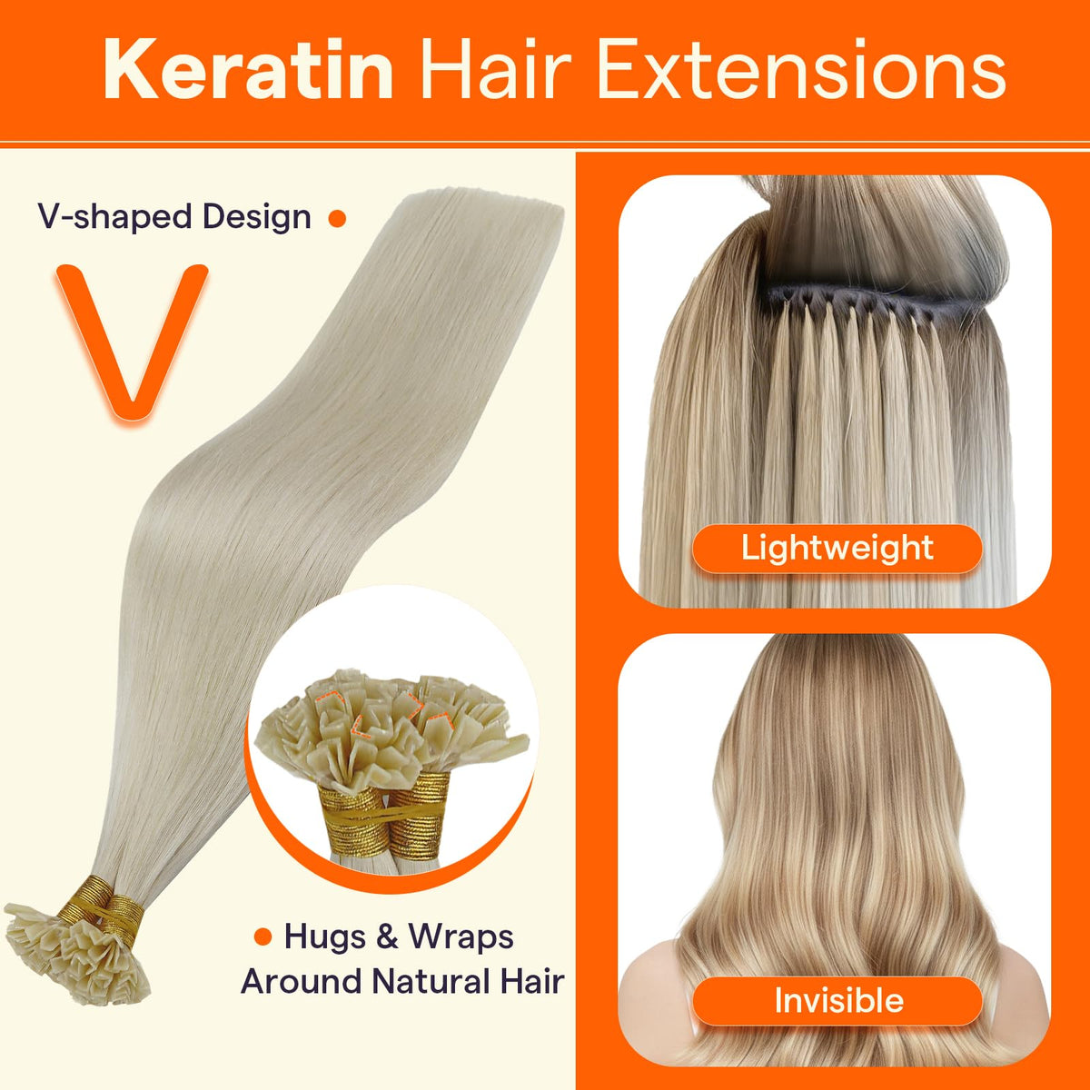 Full Shine K Tip hair extensions displayed in packaging