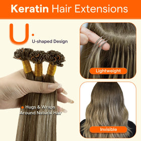 Full Shine K Tip Hair Extensions displayed in packaging