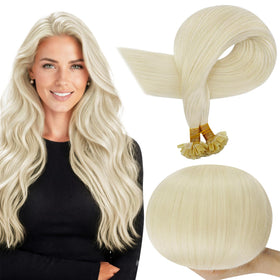 Full Shine K Tip White Blonde Hair Extensions 22 inches front view