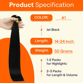 Full Shine Ktip Human Hair Extensions displayed with natural hair