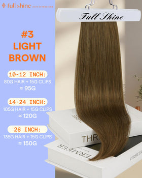 Full Shine Light Brown Clip in Hair Extensions packaging