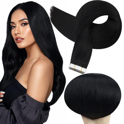 Full Shine Long Tape in Hair Extensions jet black 26 inch front view