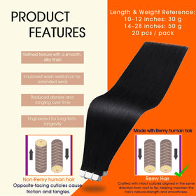 Full Shine Long Tape In Hair Extensions Jet Black packaging