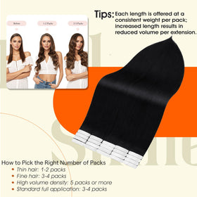 Full Shine Long Tape In Hair Extensions Jet Black styled in soft waves