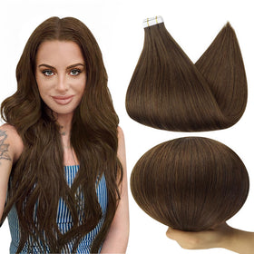 Full Shine Medium Brown Tape in Hair Extensions 10 Inch front view