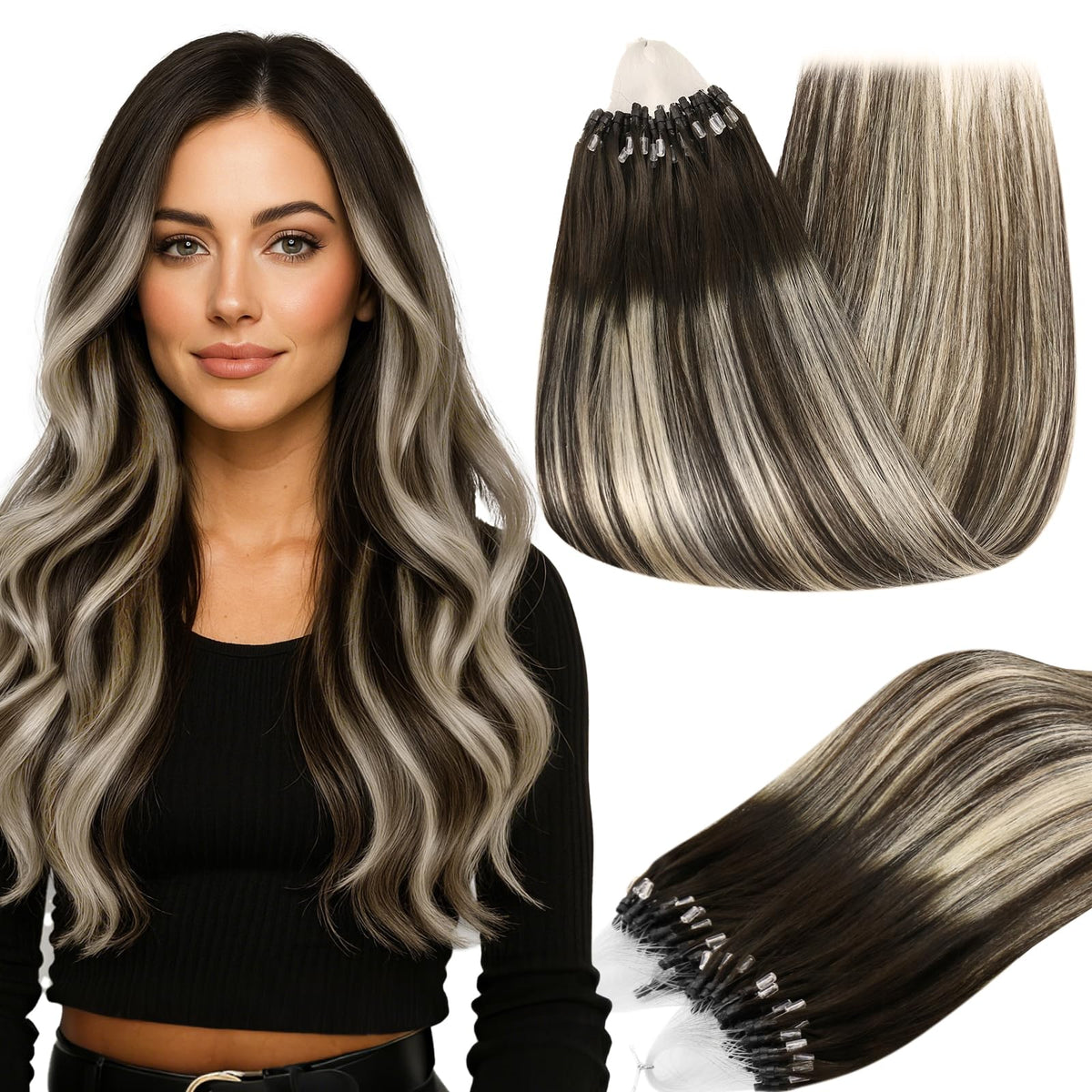 Full Shine Micro Bead Hair Extensions 22 Inch front view