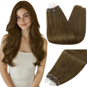 Full Shine Micro Link Human Hair Extensions 22 Inch Medium Brown front view
