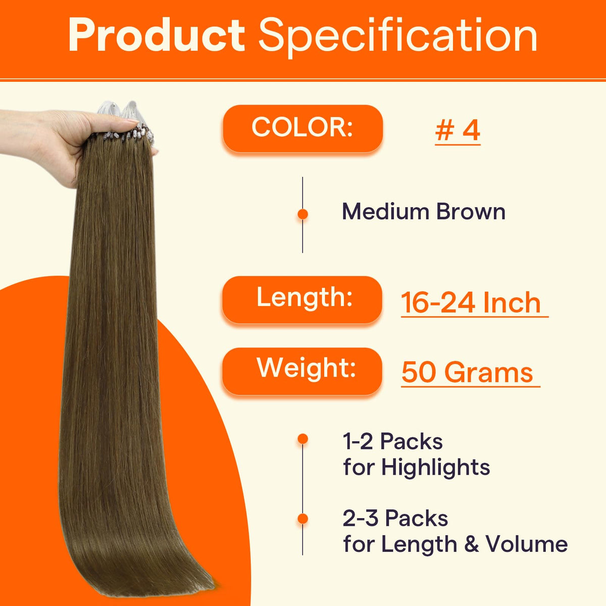 Full Shine Micro Link Human Hair Extensions 22 Inch Medium Brown packaging