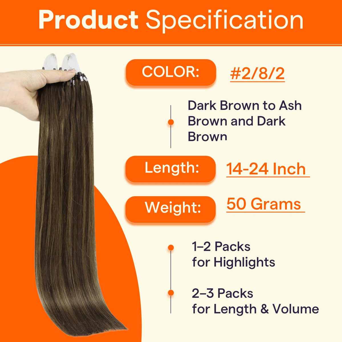Full Shine Micro Loop Hair Extensions 24 Inch back view
