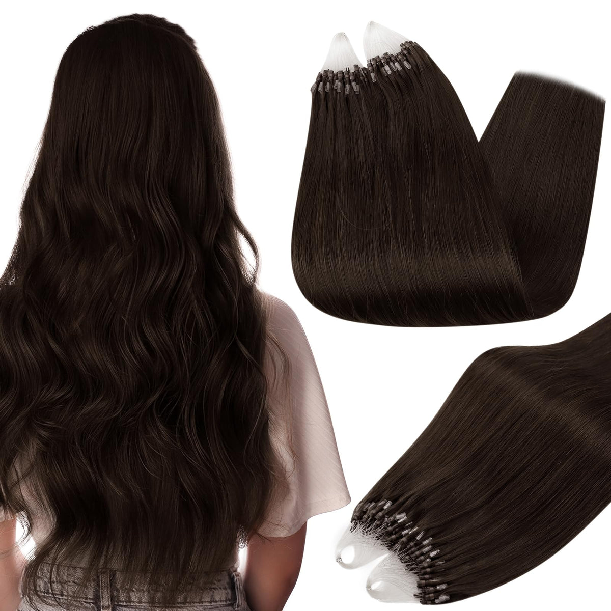 Full Shine Microlink Hair Extensions 16 Inch front view