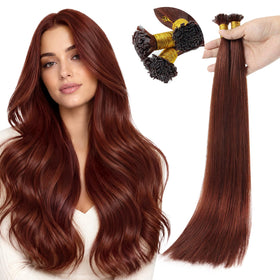 Full Shine Mini Flat Tip Hair Extensions 16 in Cinnamon Copper front view
