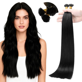 Full Shine Mini KTip Human Hair Extensions Jet Black 24 inch front view