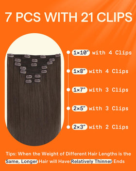 Full Shine Mocha Brown Clip-In Hair Extensions displayed in packaging
